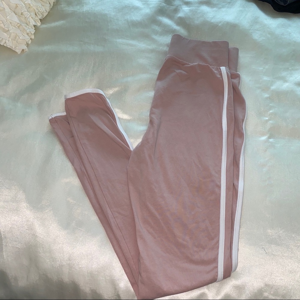 Blush pink leggings with white piping stripe - Picture 3 of 4